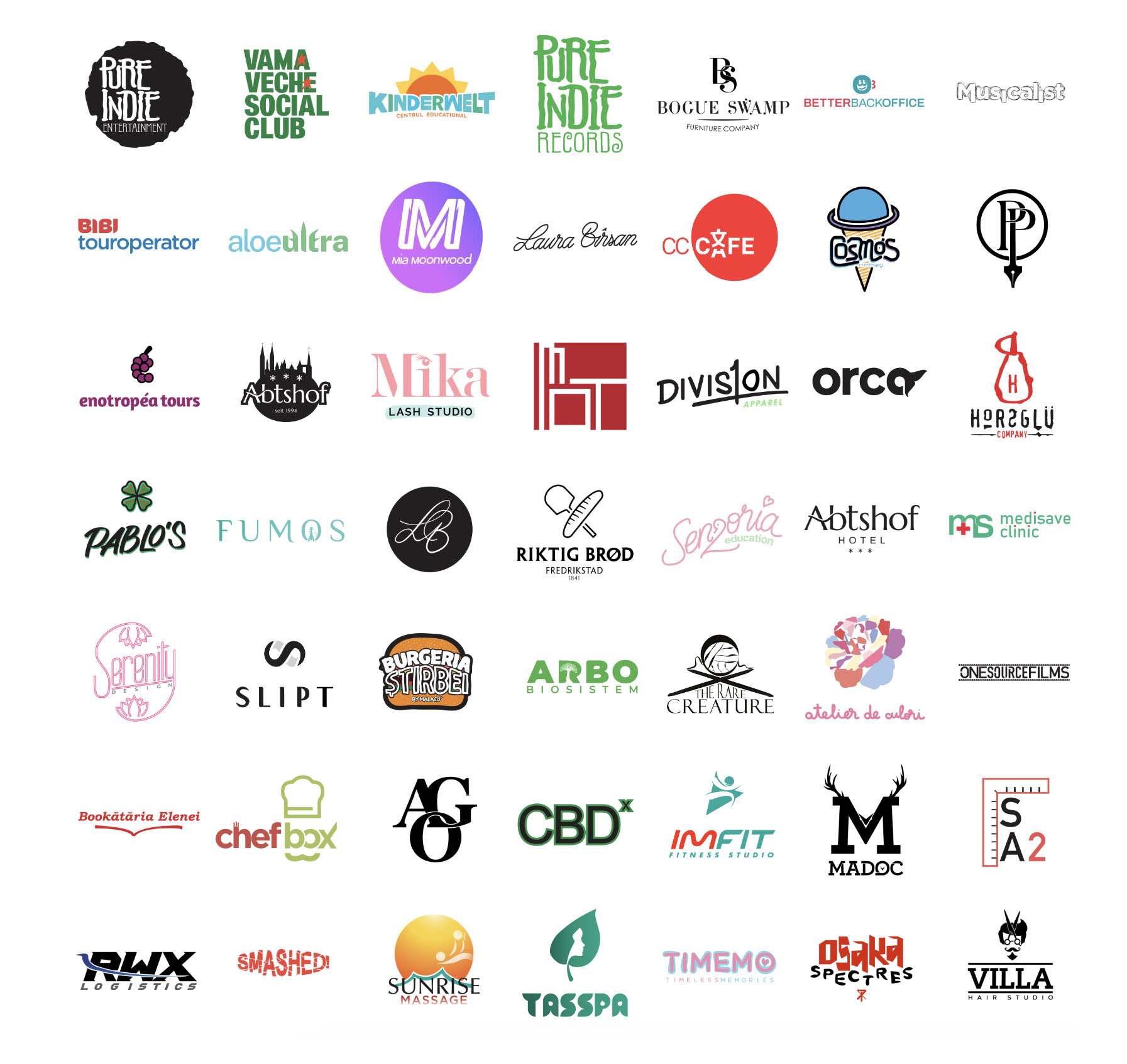 Logofolio ProBranding – selecție de peste 40 de logo-uri create de agenția de branding din România pentru clienți din FMCG, tech, ospitalitate, finanțe și zona artizanală